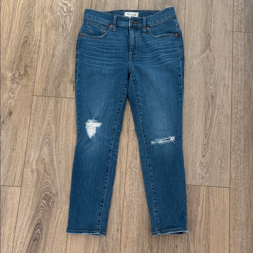Madewell Blue Cropped Jeans with Distressed Details